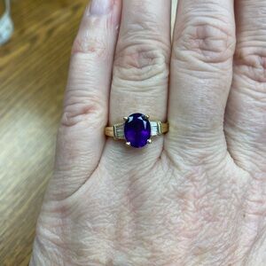Amethyst and baguette diamond ring